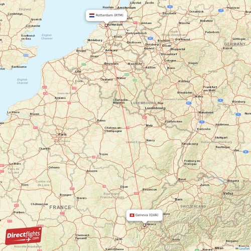 Geneva - Rotterdam direct flight map