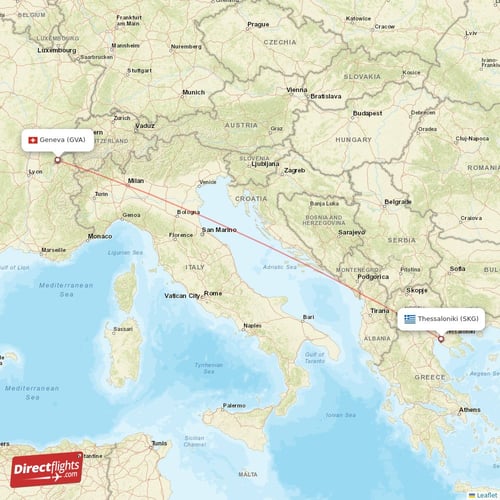 Geneva - Thessaloniki direct flight map
