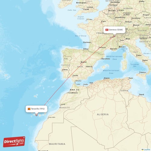 Geneva - Tenerife direct flight map