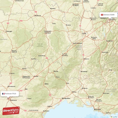Geneva - Toulouse direct flight map
