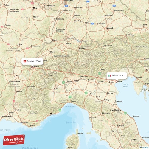 Geneva - Venice direct flight map