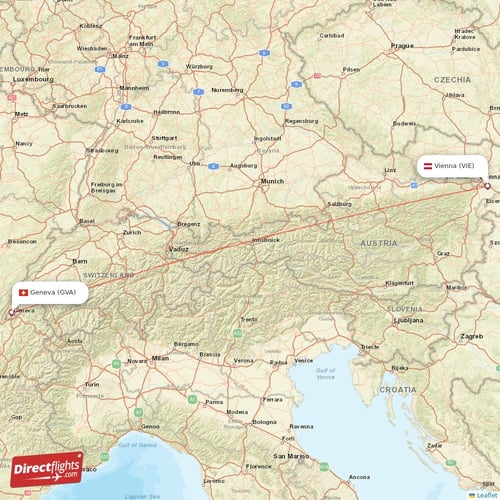 Geneva - Vienna direct flight map