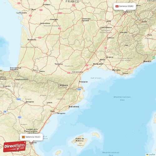 Geneva - Valencia direct flight map