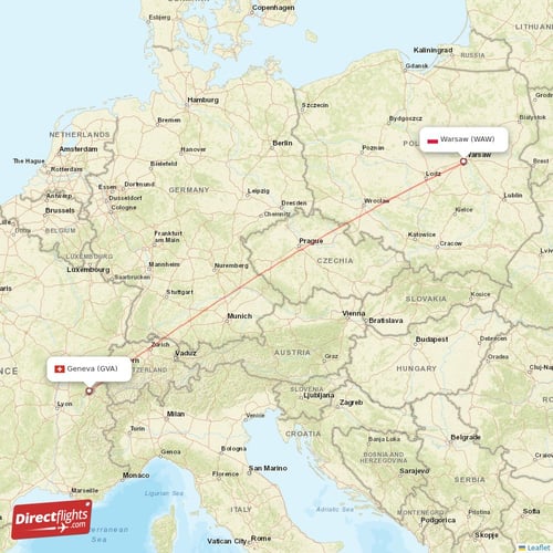 Geneva - Warsaw direct flight map
