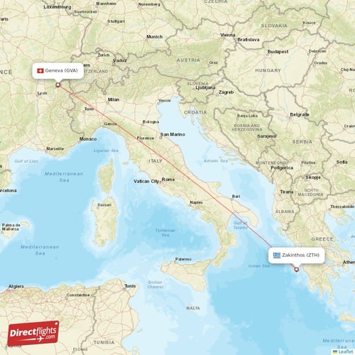 Geneva - Zakinthos direct flight map