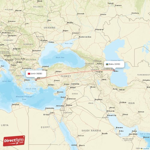 Baku - Izmir direct flight map