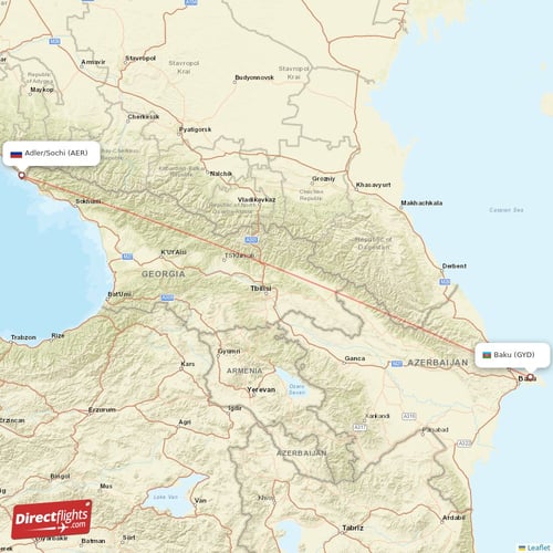 Baku - Adler/Sochi direct flight map