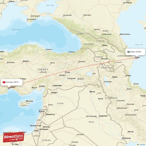 Baku - Antalya direct flight map