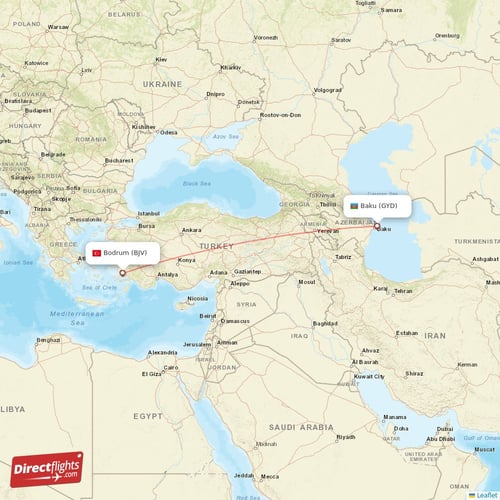 Baku - Bodrum direct flight map