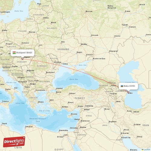 Baku - Budapest direct flight map