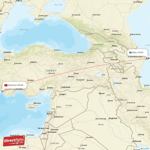 Baku - Dalaman direct flight map