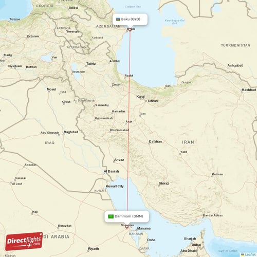 Baku - Dammam direct flight map