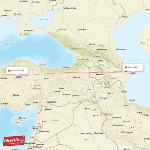 Baku - Ankara direct flight map