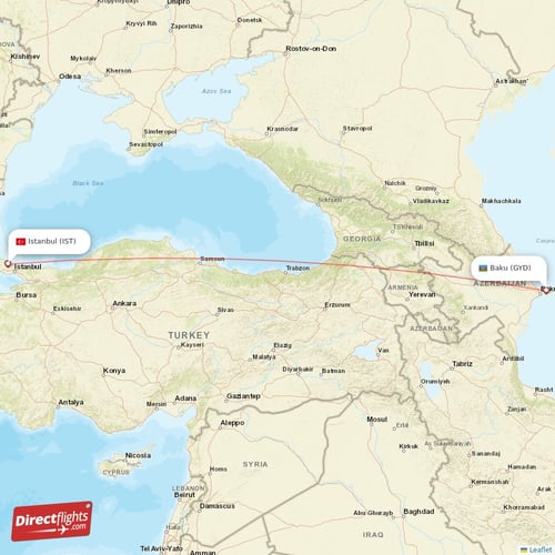 Baku - Istanbul direct flight map