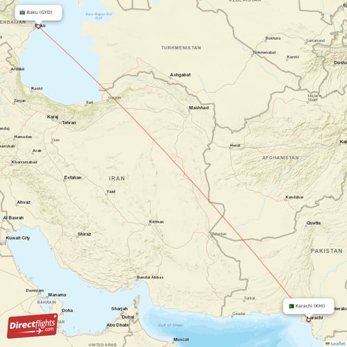 Baku - Karachi direct flight map