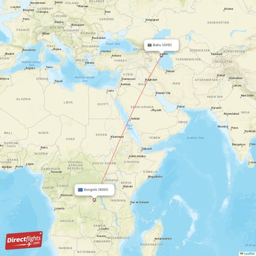 Baku - Kongolo direct flight map