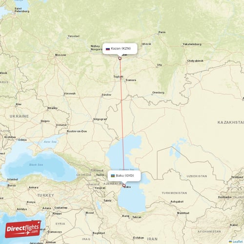 Baku - Kazan direct flight map