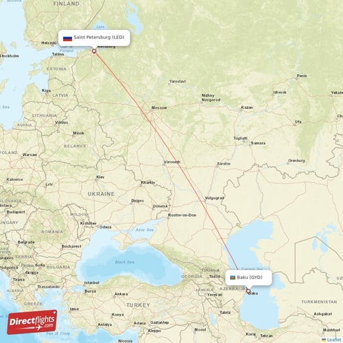 Baku - Saint Petersburg direct flight map