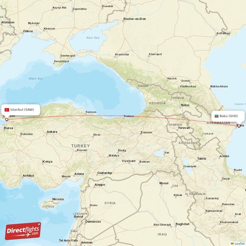 Baku - Istanbul direct flight map