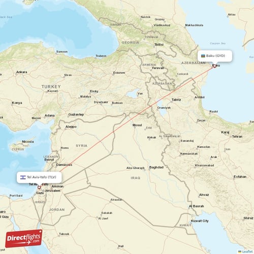 Baku - Tel Aviv-Yafo direct flight map