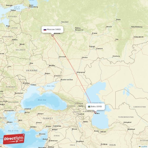 Baku - Moscow direct flight map