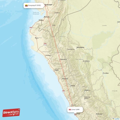 Guayaquil - Lima direct flight map