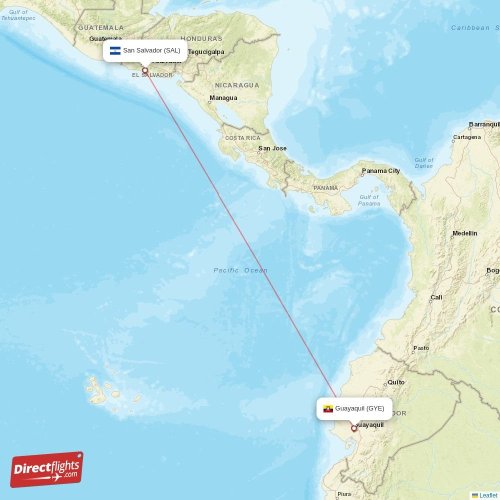 Guayaquil - San Salvador direct flight map