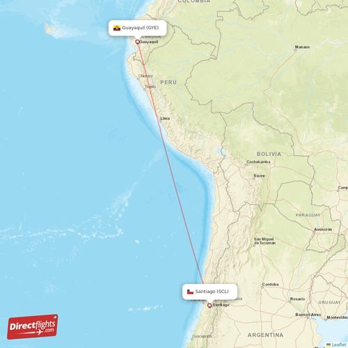 Guayaquil - Santiago direct flight map