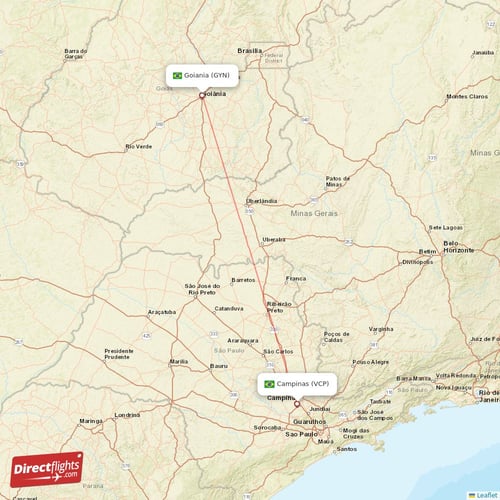 Goiania - Campinas direct flight map