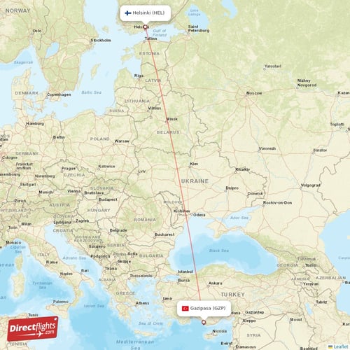 Gazipasa - Helsinki direct flight map