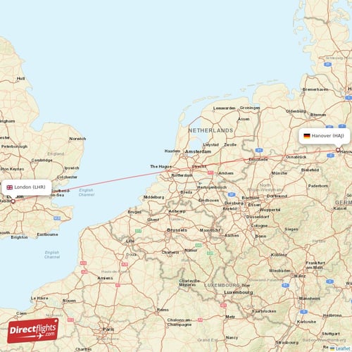 Hanover - London direct flight map