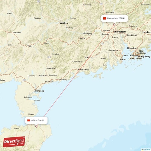 Haikou - Guangzhou direct flight map