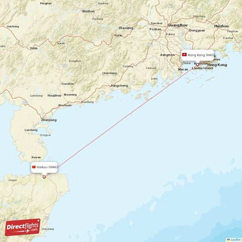Haikou - Hong Kong direct flight map