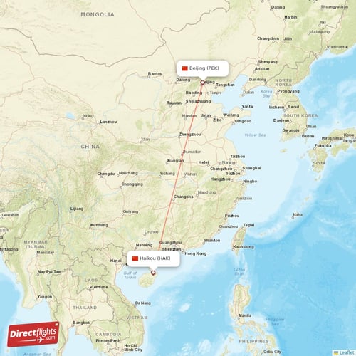 Haikou - Beijing direct flight map