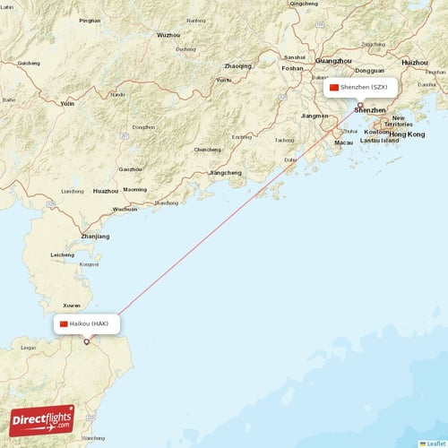 Haikou - Shenzhen direct flight map