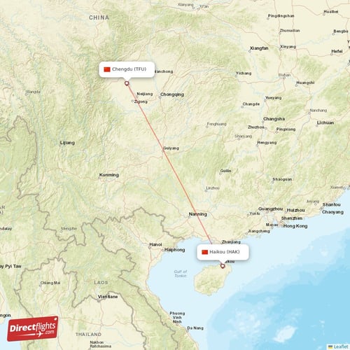 Haikou - Chengdu direct flight map