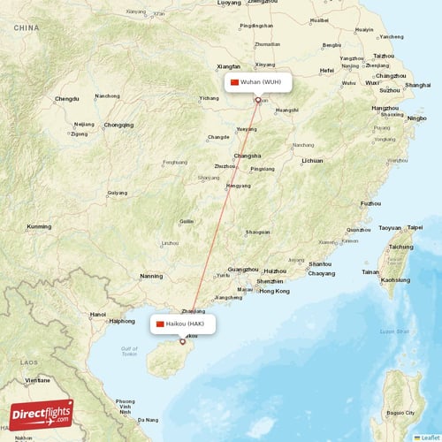 Haikou - Wuhan direct flight map