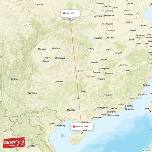 Haikou - Xian direct flight map