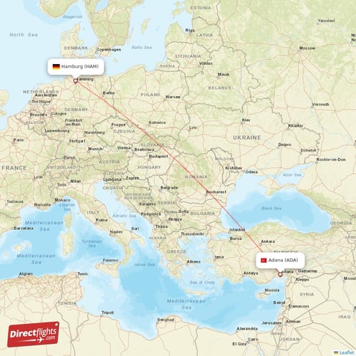 Hamburg - Adana direct flight map