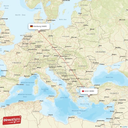 Hamburg - Izmir direct flight map