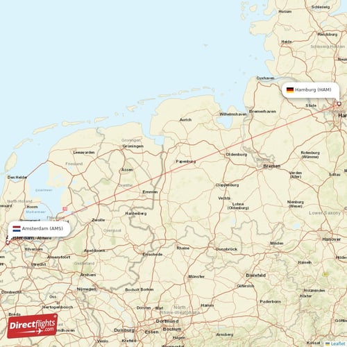 Hamburg - Amsterdam direct flight map