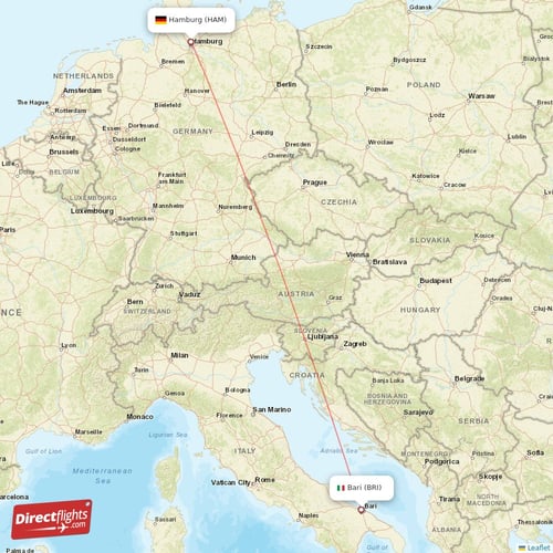 Hamburg - Bari direct flight map