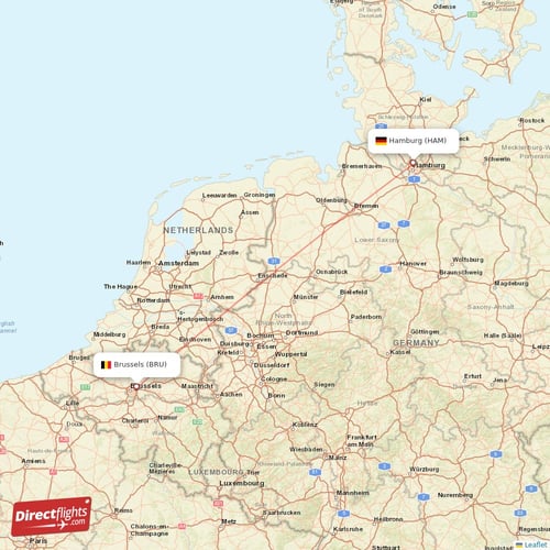 Hamburg - Brussels direct flight map