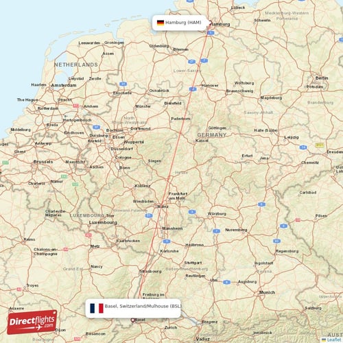 Hamburg - Basel, Switzerland/Mulhouse direct flight map