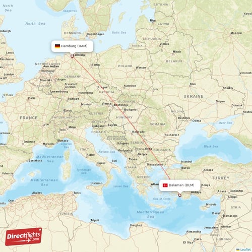 Hamburg - Dalaman direct flight map