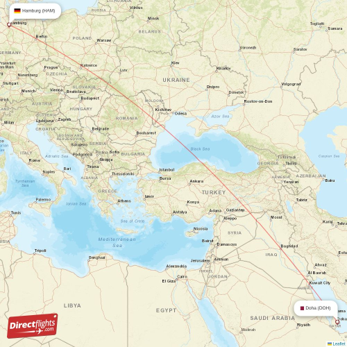 Hamburg - Doha direct flight map