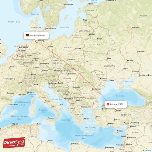 Hamburg - Ankara direct flight map