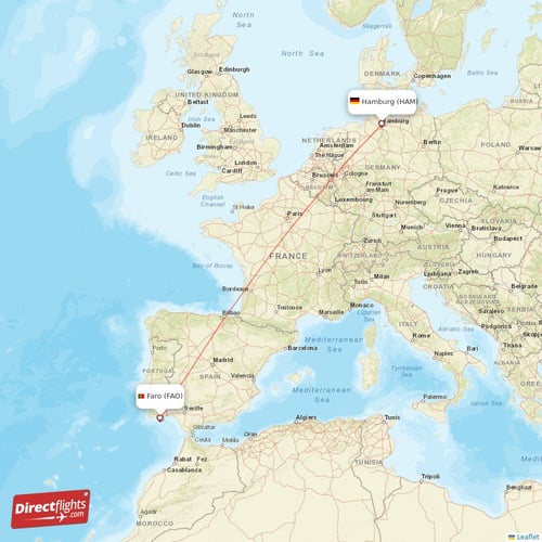 Hamburg - Faro direct flight map