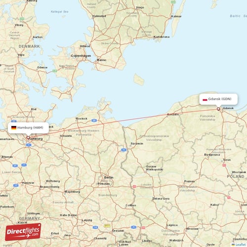 Hamburg - Gdansk direct flight map