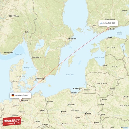 Hamburg - Helsinki direct flight map